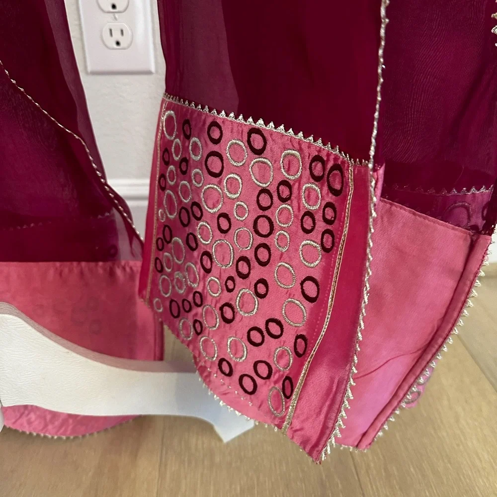 Elegant Pakistani designer outfit-Long Sleeve Embroidered Dress - Pink - Picture 4 of 4